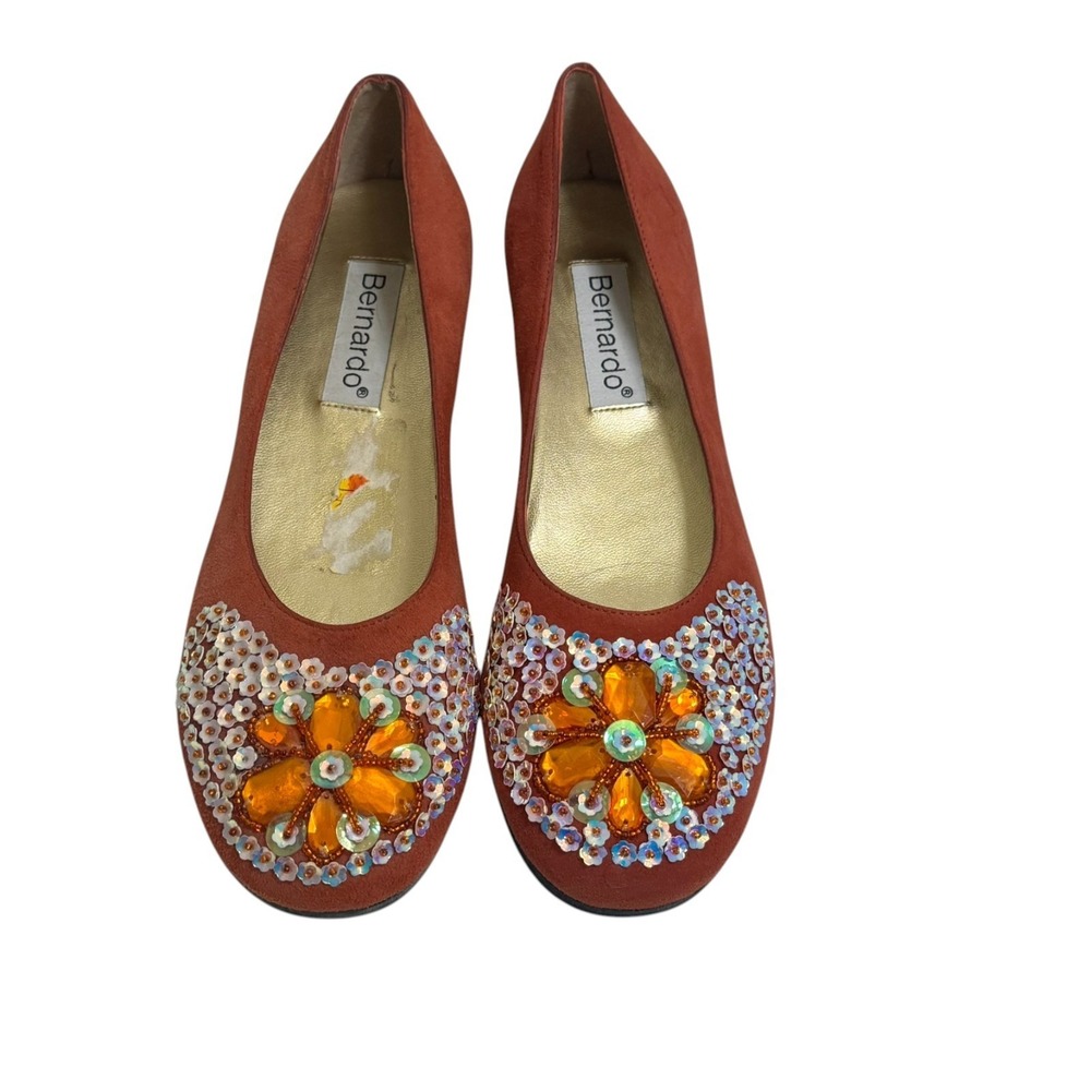 New Vintage Y2K‎ Bernardo Sequined Flats Burnt Orange Suede size 6.5